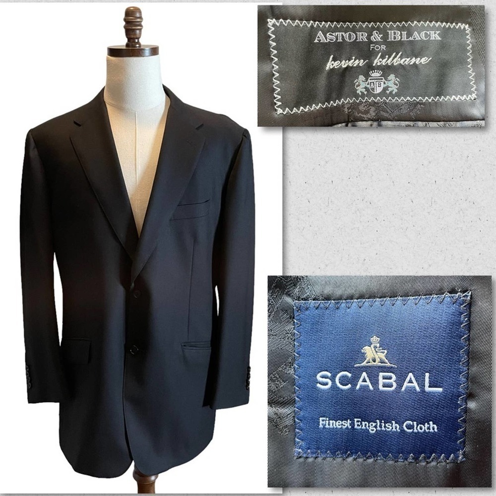 Astor & Black Suit Jacket Blazer Black Size 44L 46L Scabal Wool Sport Coat